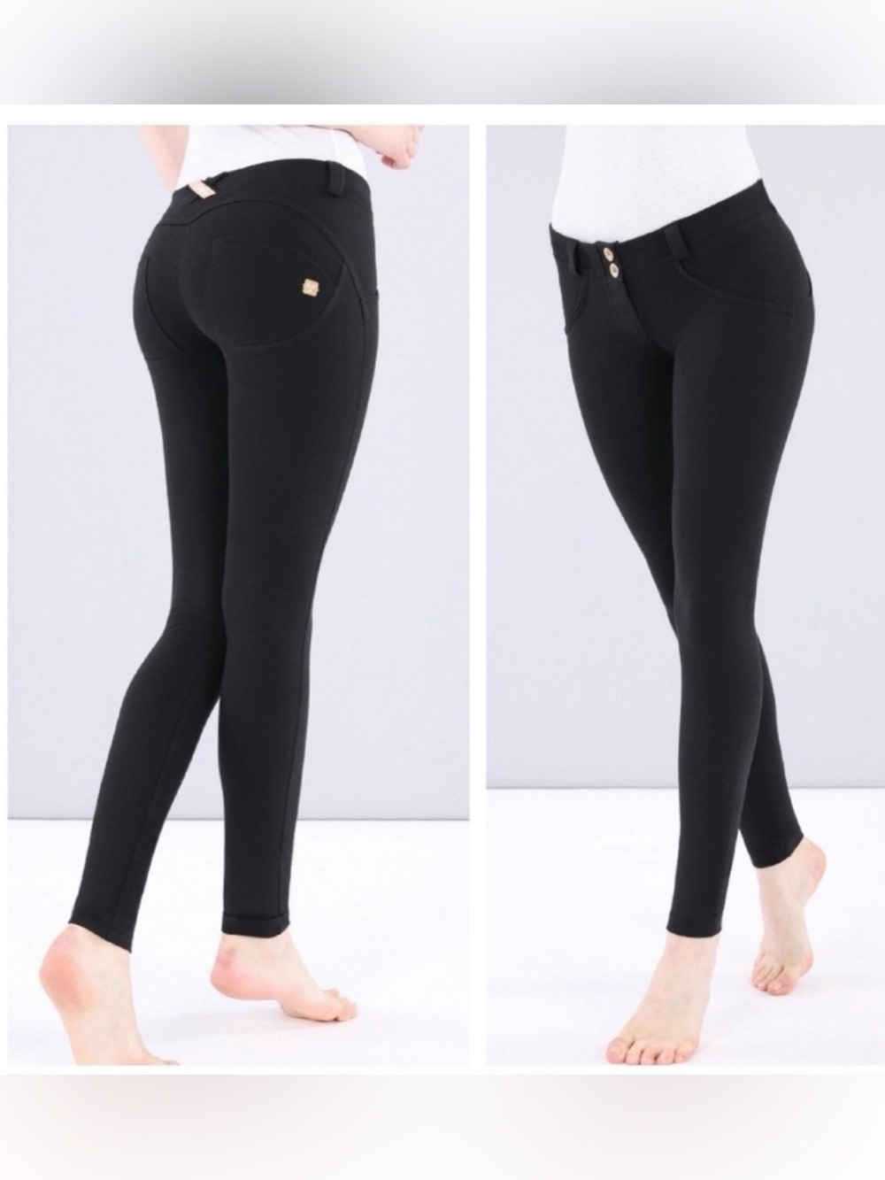 Black High-Waist Leggings with Gold Accent